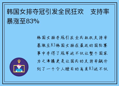 韩国女排夺冠引发全民狂欢　支持率暴涨至83%
